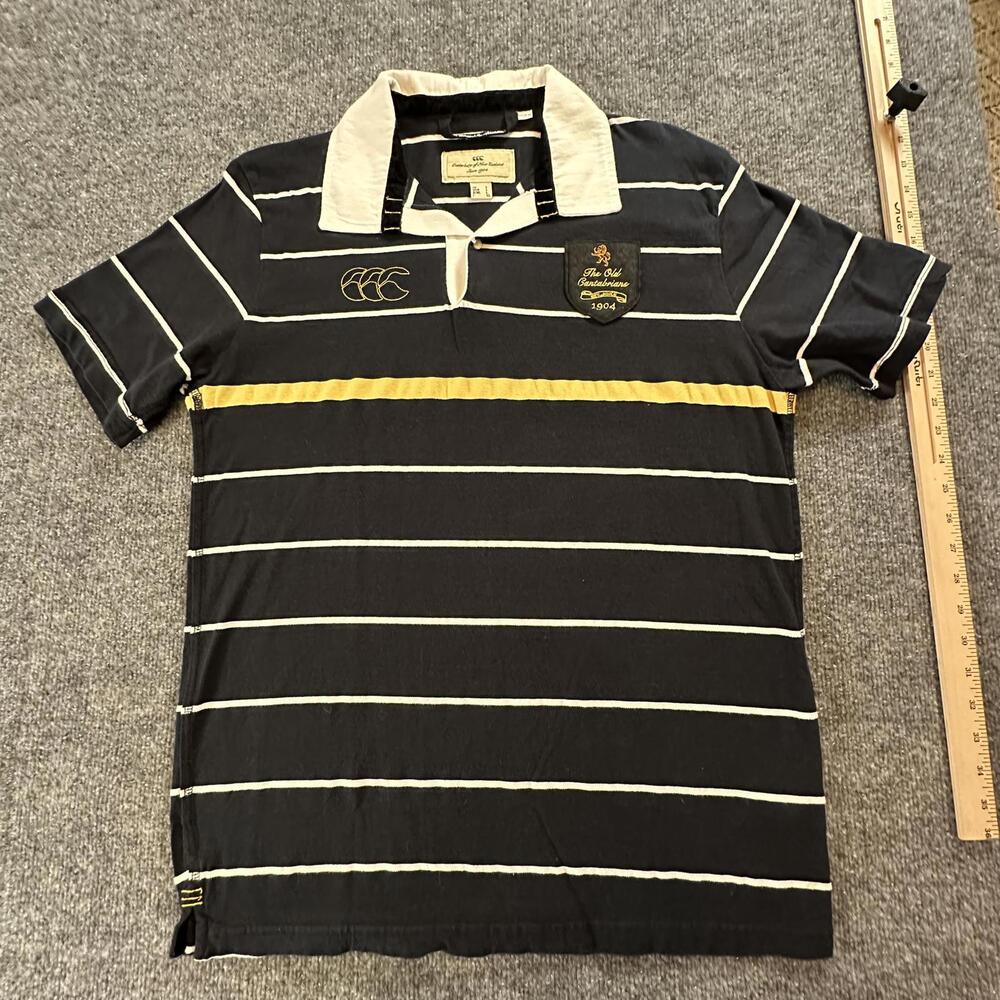 Canterbury Black and Yellow Striped Rugby Polo Shirt Large #P-17